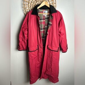Classic Red Raincoat with Black Details